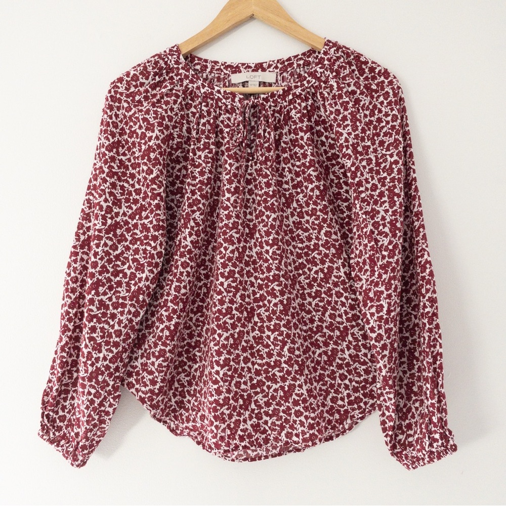 Loft Red Floral Peasant Top